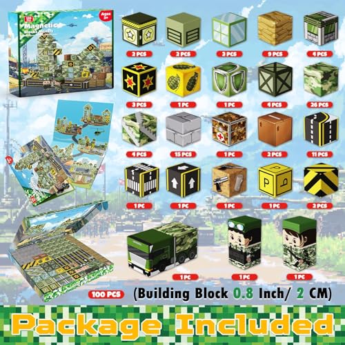 Annexfun 100-Piece Magnetic Building Blocks – Military Castle Theme, STEM Toy for Ages 3+