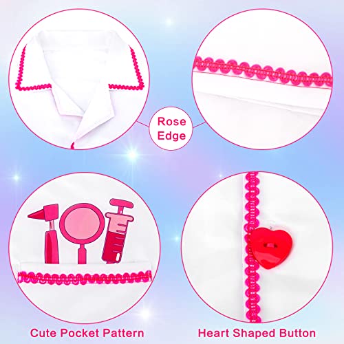 ANPHILE Kids Doctor Costume Set – White & Pink Lab Coat with Working Stethoscope for Toddler Girls Ages 3-8
