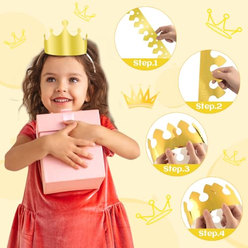 ANPUNAT Gold Foil Paper Crown Hat for Birthday Parties, Baby Showers, Beauty Pageants & Photo Props