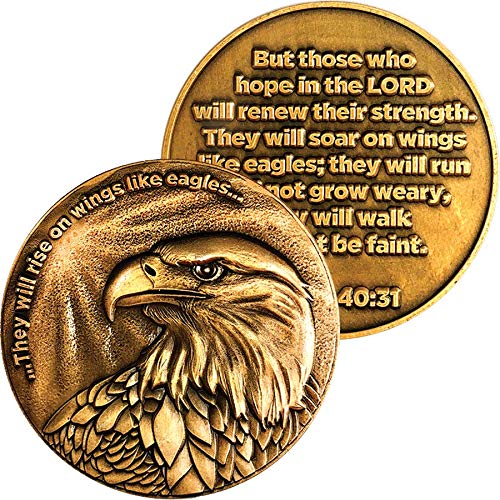 Antique Gold-Plated Christian Eagle Challenge Coin – Bible Verse Isaiah 40:31 and American Bald Eagle
