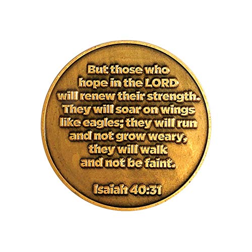 Antique Gold-Plated Christian Eagle Challenge Coin – Bible Verse Isaiah 40:31 and American Bald Eagle