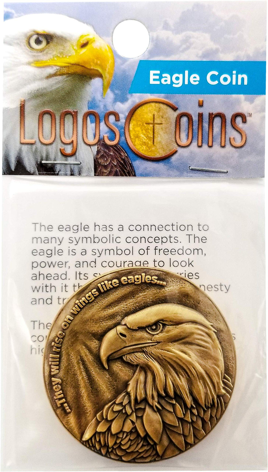 Antique Gold-Plated Christian Eagle Challenge Coin – Bible Verse Isaiah 40:31 and American Bald Eagle