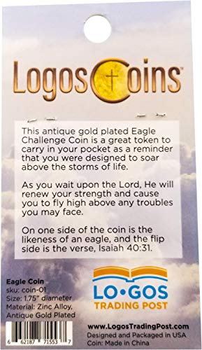 Antique Gold-Plated Christian Eagle Challenge Coin – Bible Verse Isaiah 40:31 and American Bald Eagle