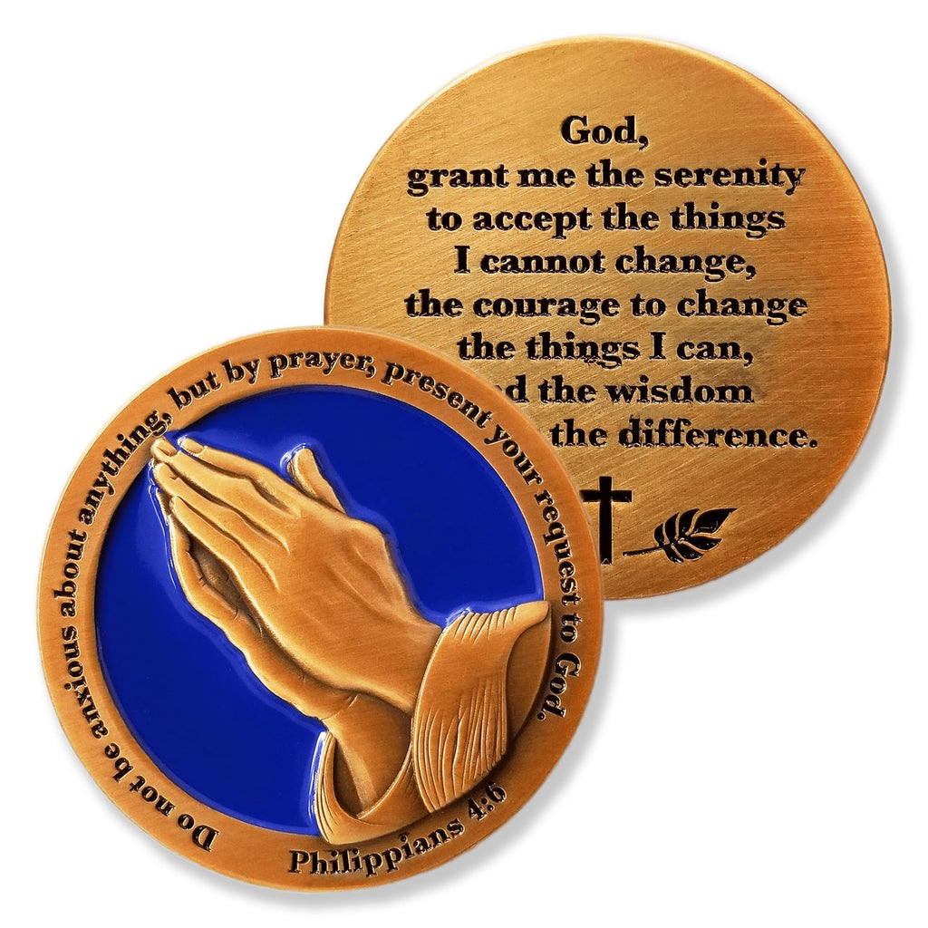 Antique Gold Serenity Prayer Coin 1.75" – Philippians 4:6 Bible Verse Challenge Coin for Encouragement