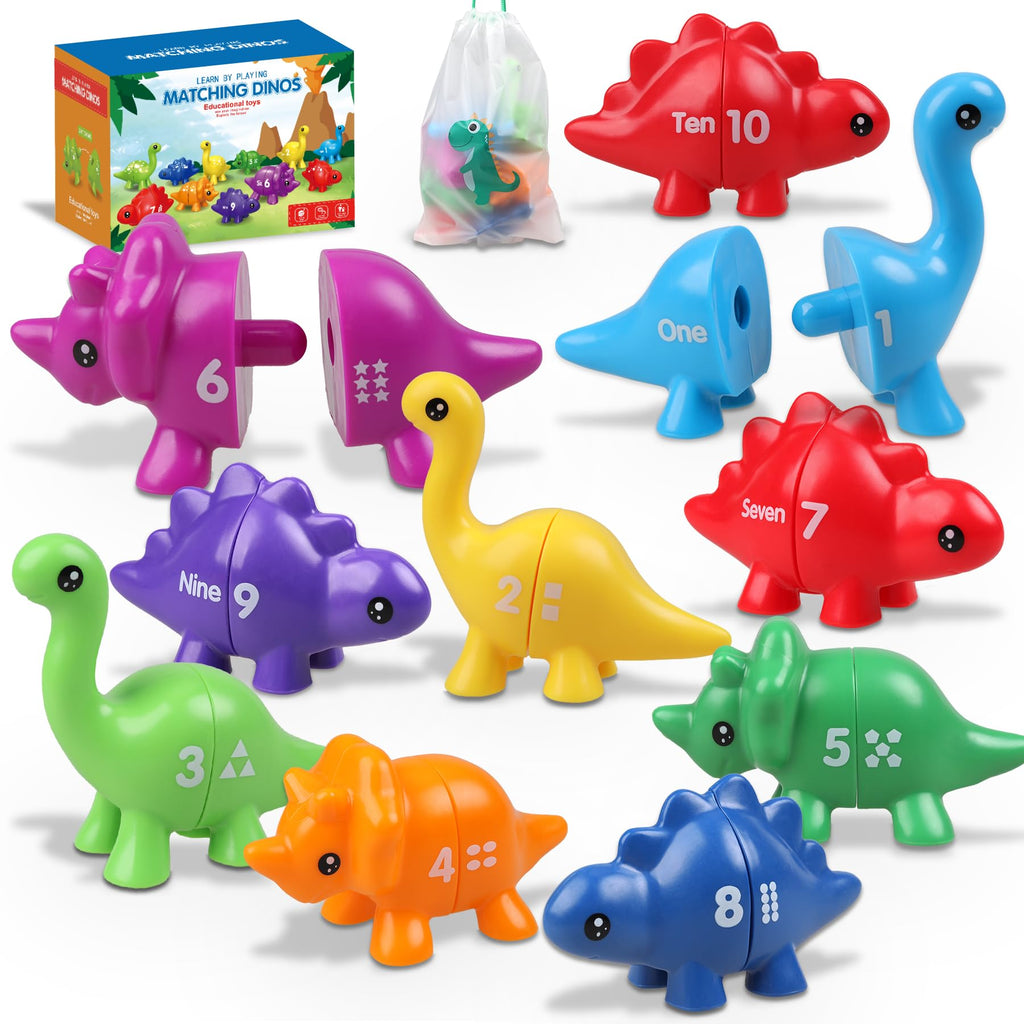 Anzimo Toddler Dinosaur Montessori Toys - 20 Double-Sided Learning Pieces for Ages 1-4
