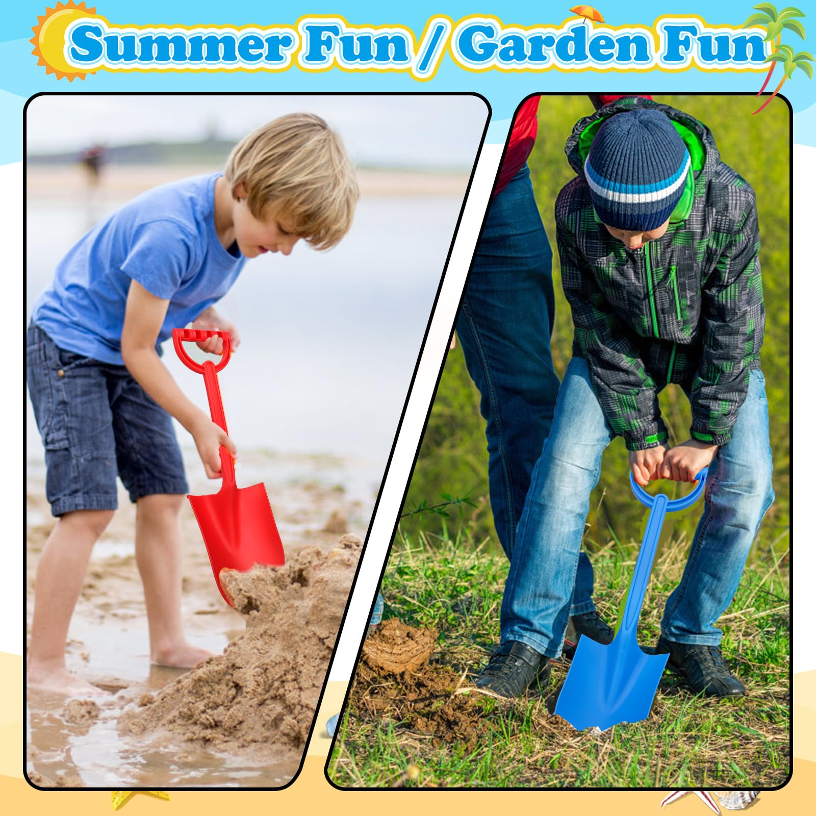 Anzmtosn 3 Pack 16-Inch Heavy-Duty Plastic Beach Shovels for Kids and Adults - Blue Sand Scoops for Sandbox, Gardening, Snow