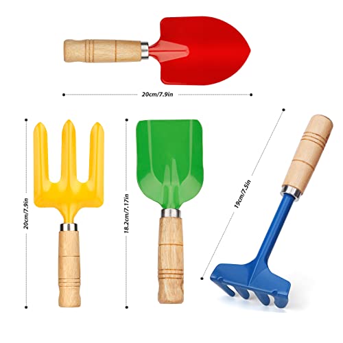 Anzmtosn Kids Metal Garden Tool Set – 4-Piece Sandbox & Beach Toy Kit with Rake, Spade, Hoe, Leaf Rake