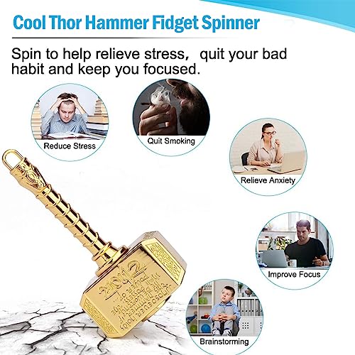 Anzmtosn Metal Hammer Fidget Spinner - 2-in-1 Fidget Cube, Gold, R188 Bearing, Stress Relief Toy