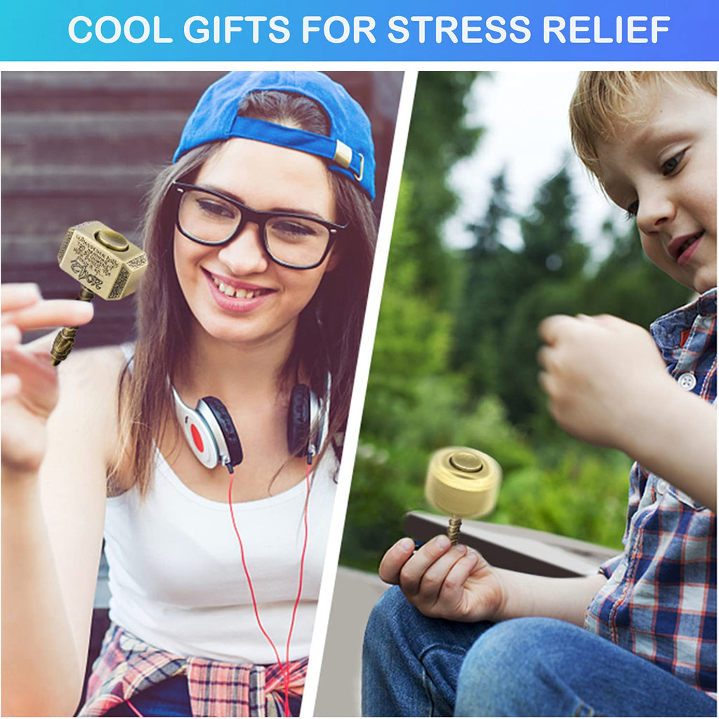 Anzmtosn Metal Hammer Fidget Spinner - 2-in-1 Fidget Cube, Gold, R188 Bearing, Stress Relief Toy