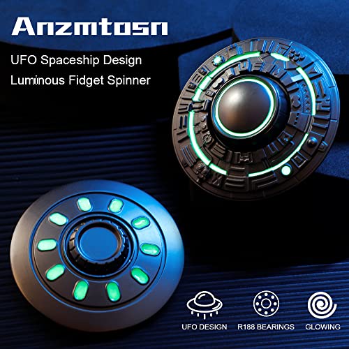 Anzmtosn UFO Metal Fidget Spinner - Glow in the Dark, R188 Bearing, 3+ Min Spin, Stress Relief Desk Toy
