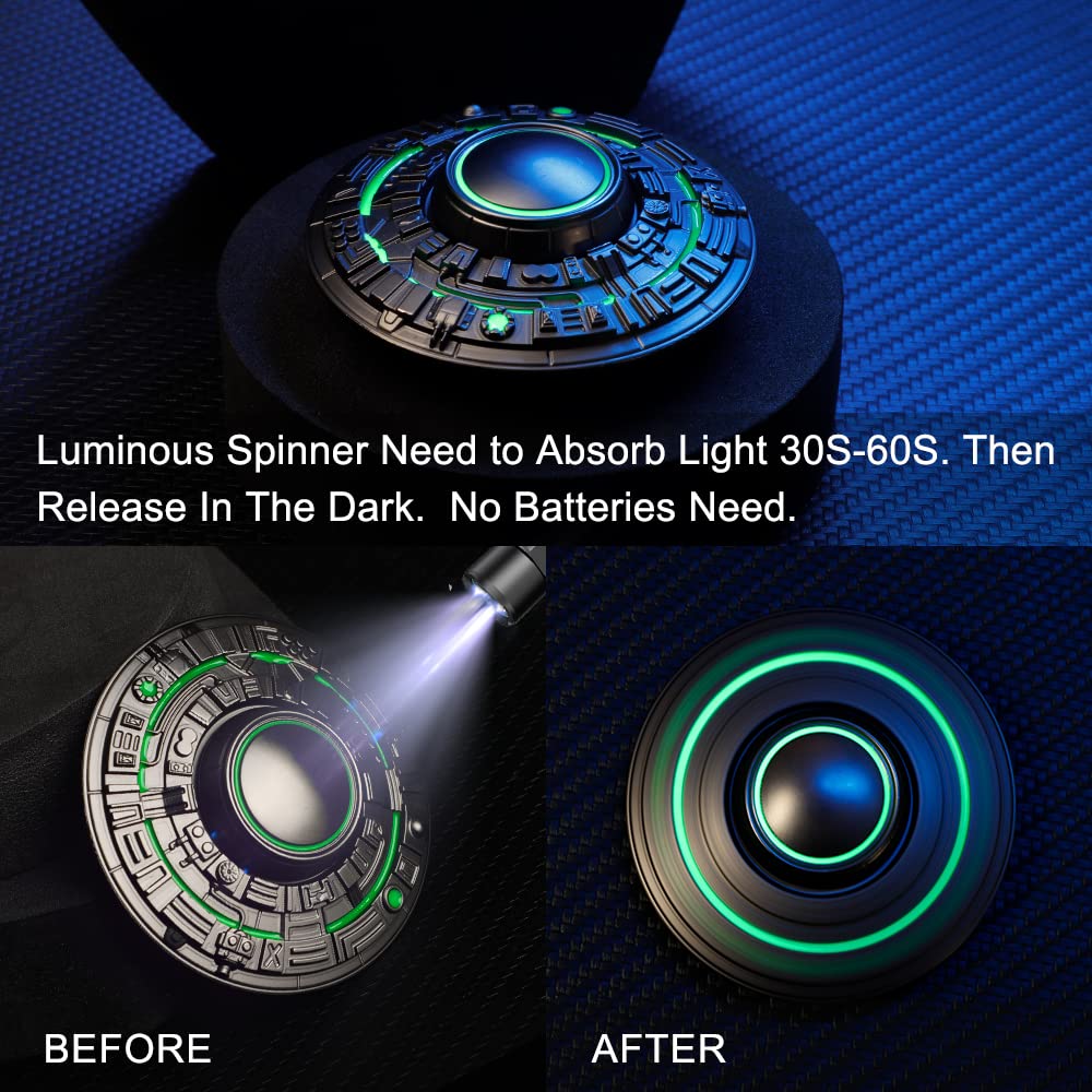 Anzmtosn UFO Metal Fidget Spinner - Glow in the Dark, R188 Bearing, 3+ Min Spin, Stress Relief Desk Toy