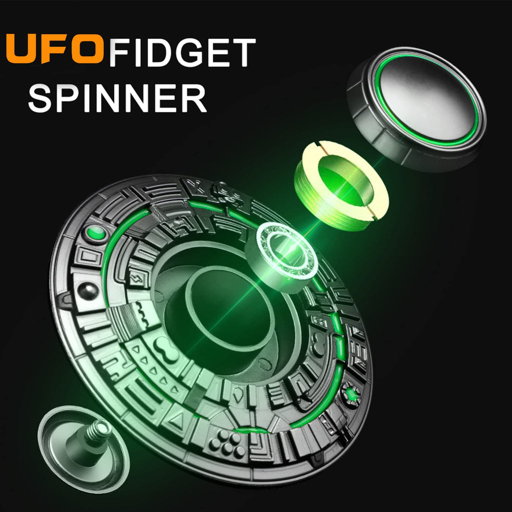 Anzmtosn UFO Metal Fidget Spinner - Glow in the Dark, R188 Bearing, 3+ Min Spin, Stress Relief Desk Toy