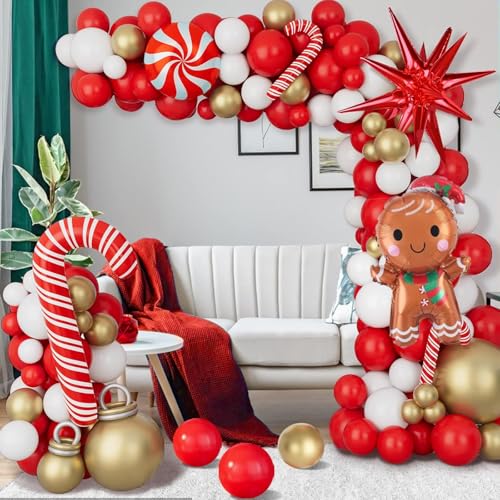 AobkDeco Christmas Balloon Garland Arch Kit – Red, White & Gold Balloons for Holiday Party Decor
