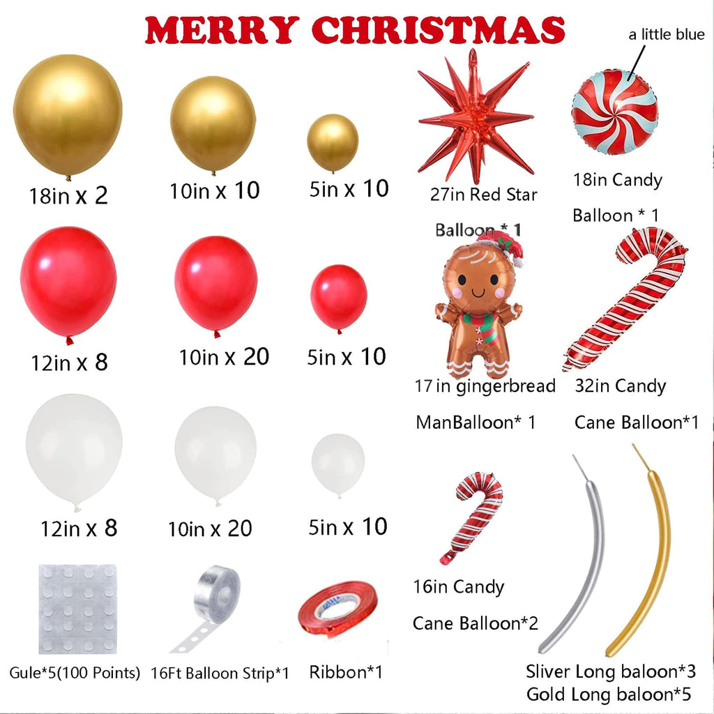 AobkDeco Christmas Balloon Garland Arch Kit – Red, White & Gold Balloons for Holiday Party Decor