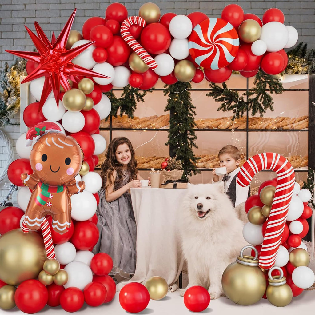 AobkDeco Christmas Balloon Garland Arch Kit – Red, White & Gold Balloons for Holiday Party Decor