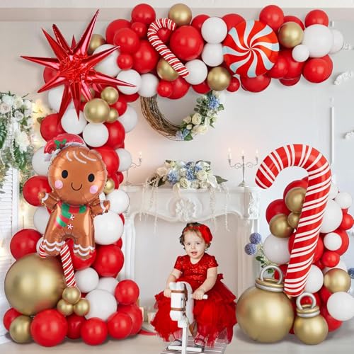 AobkDeco Christmas Balloon Garland Arch Kit – Red, White & Gold Balloons for Holiday Party Decor