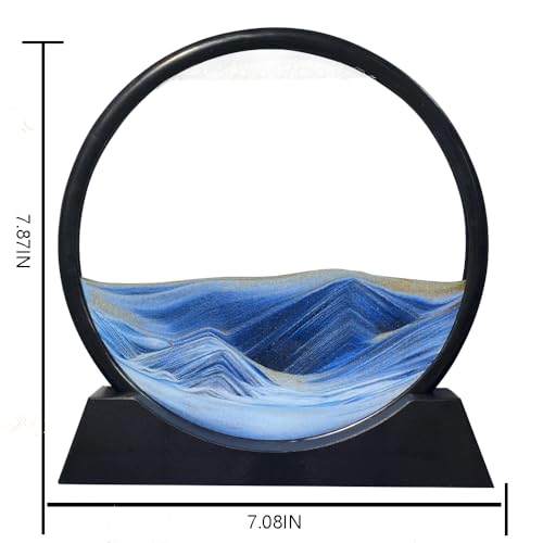 Aoderun 7 Inch Round Moving Sand Art Picture - Blue 3D Deep Sea Sandscape in Motion, Relaxing Desktop Decor