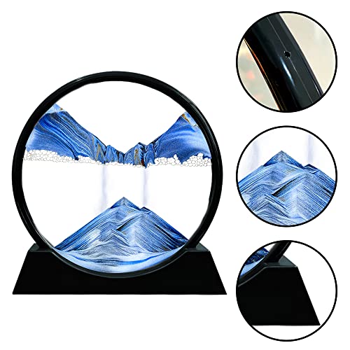 Aoderun 7 Inch Round Moving Sand Art Picture - Blue 3D Deep Sea Sandscape in Motion, Relaxing Desktop Decor