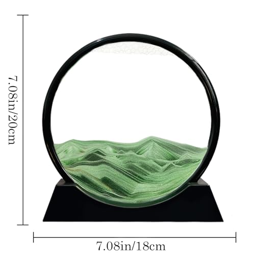 Aoderun Moving Sand Art Picture – Round 3D Green Sandscape, 7 Inch Desktop Decor