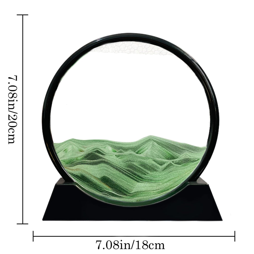 Aoderun Moving Sand Art Picture – Round 3D Green Sandscape, 7 Inch Desktop Decor
