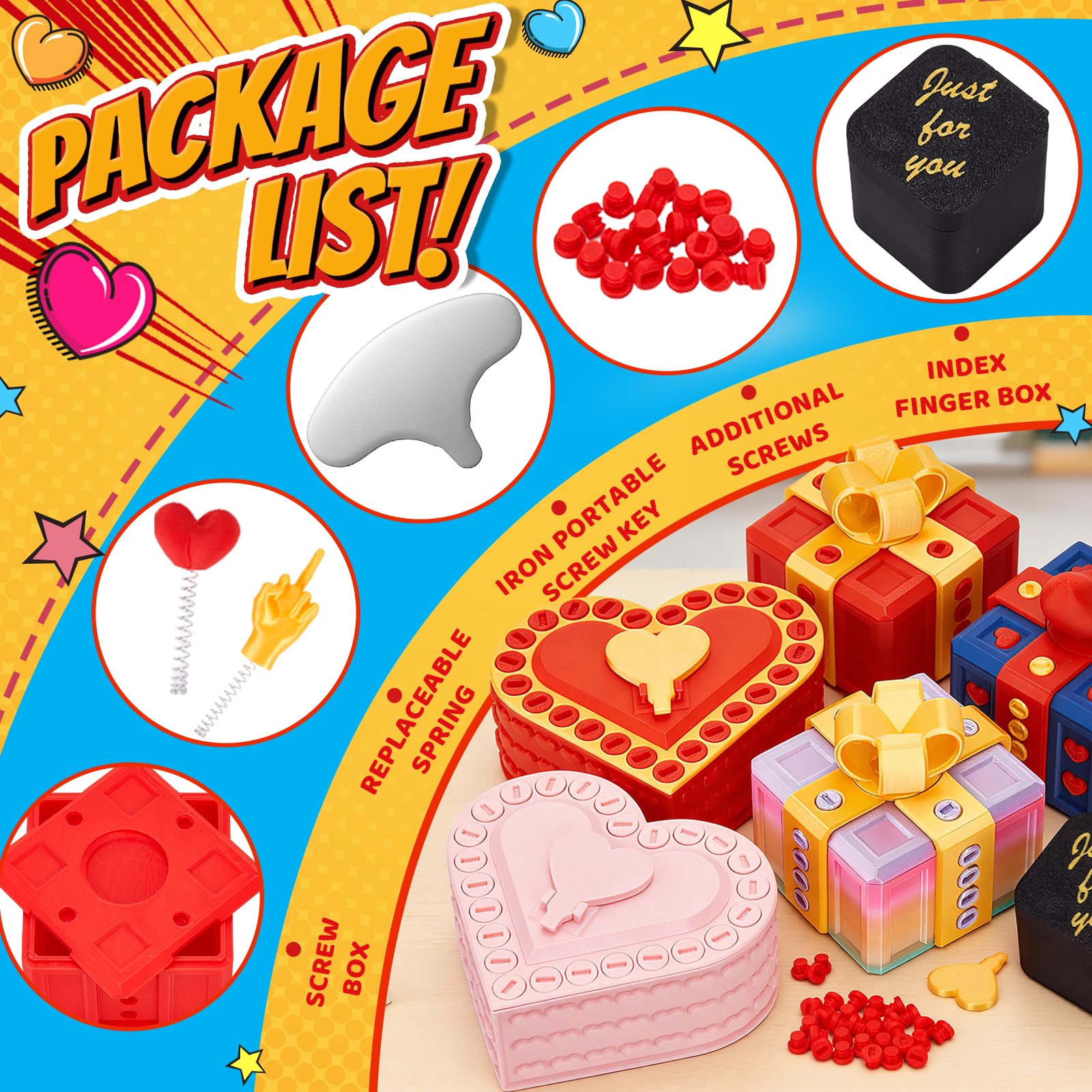 Aodomis 3.74" Gotcha Box Prank with Surprise Finger - 3D Printed Puzzle Gift Box with Screws & Pop Up Finger, Annoying Gift Box for Birthdays, Gag Gift for Friends Him or Her