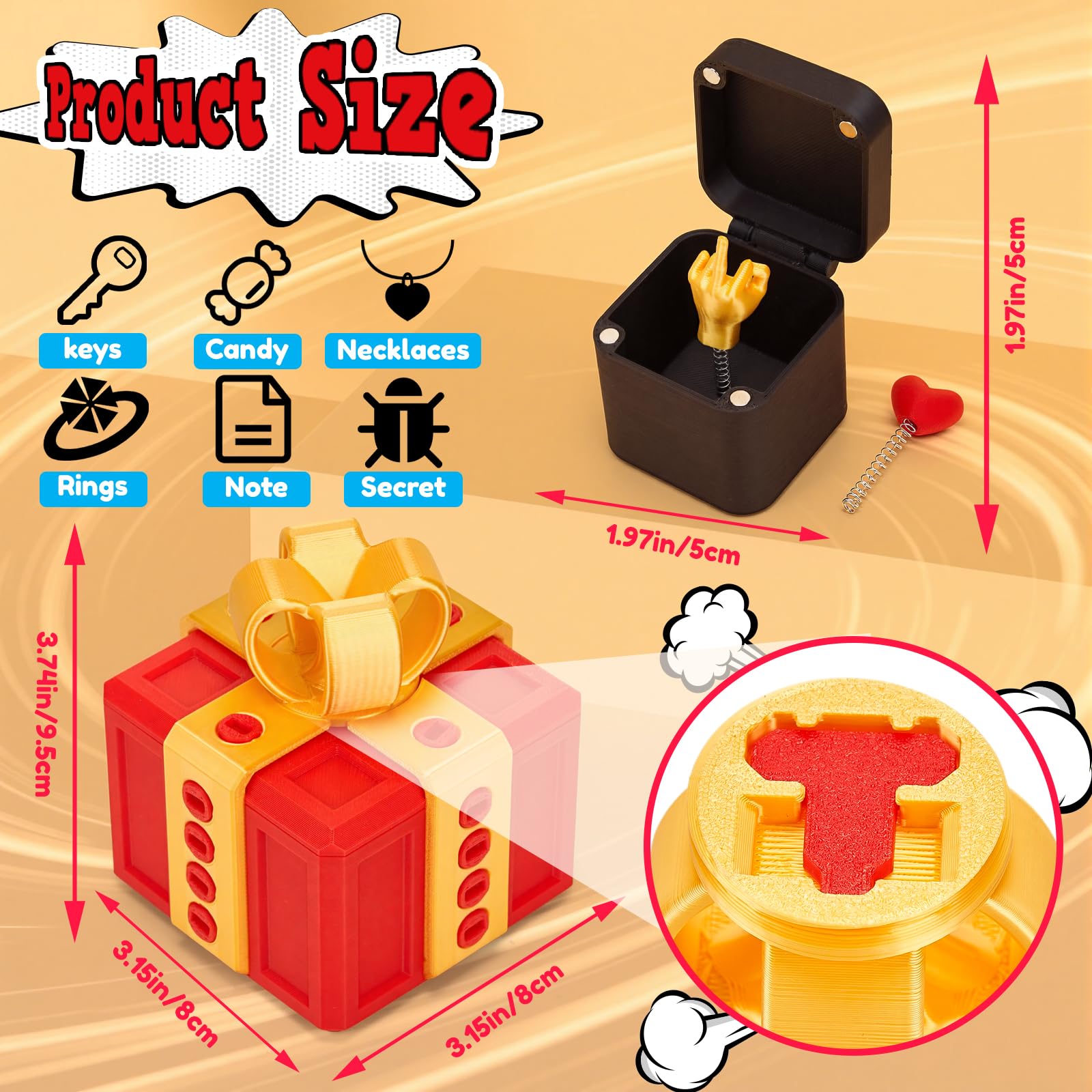 Aodomis 3.74" Gotcha Box Prank with Surprise Finger - 3D Printed Puzzle Gift Box with Screws & Pop Up Finger, Annoying Gift Box for Birthdays, Gag Gift for Friends Him or Her