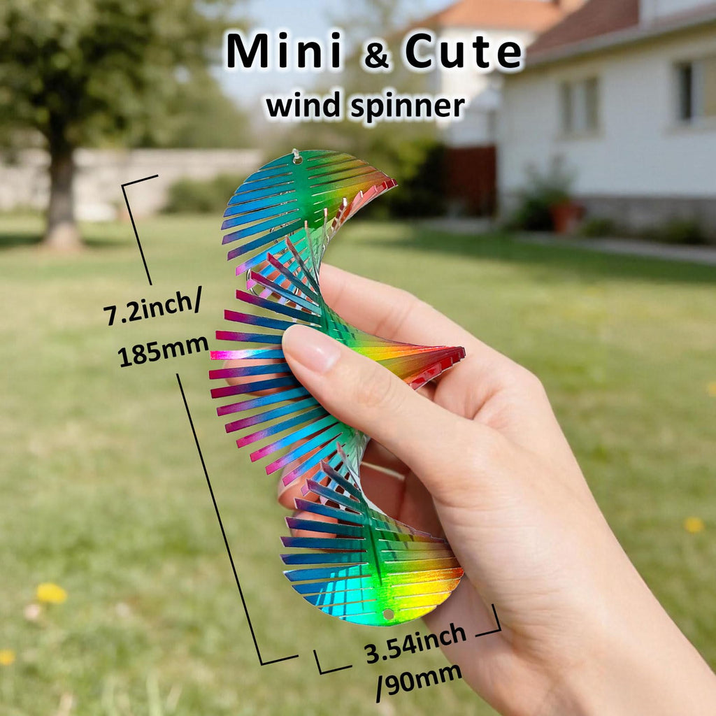 Aoedelyart Rainbow Wave Wind Spinner - 7 Inch Stainless Steel Reflective Outdoor Hanging Decor