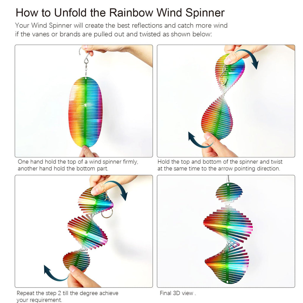 Aoedelyart Rainbow Wave Wind Spinner - 7 Inch Stainless Steel Reflective Outdoor Hanging Decor