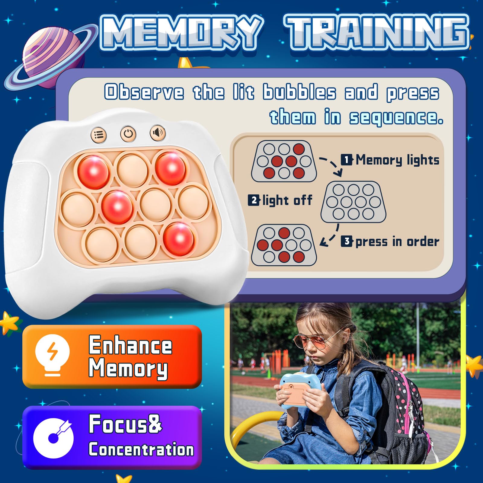 Aolgen Quick Push Game – Light Up Fast Push Bubble Game with 4 Modes, Sensory Toy for Kids 3-12 and Adults (White)