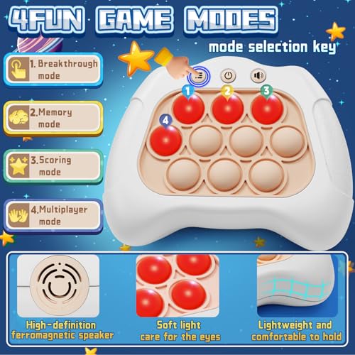 Aolgen Quick Push Game – Light Up Fast Push Bubble Game with 4 Modes, Sensory Toy for Kids 3-12 and Adults (White)