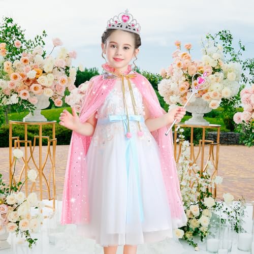 AOMIG 11-Piece Princess Cape Set with Crown, Wand, Jewelry & Bag for Girls 3-8