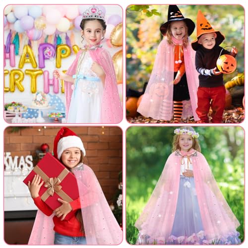 AOMIG 11-Piece Princess Cape Set with Crown, Wand, Jewelry & Bag for Girls 3-8