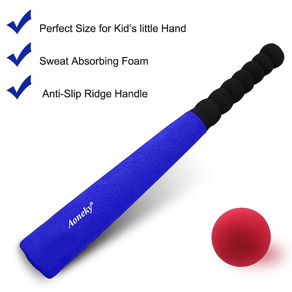 Aoneky Foam Baseball Bat and Ball Set for Toddlers Ages 1-4 - Safe Indoor Outdoor T-Ball Toy with 16.5 Inch Bat and Tee
