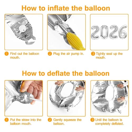 AOOTOOSPORT 2026 Graduation Balloons Kit - 40 Inch Silver Number Balloons with Blue & White Latex, Star Foil, and Confetti Balloons - 28 Piece Party Set