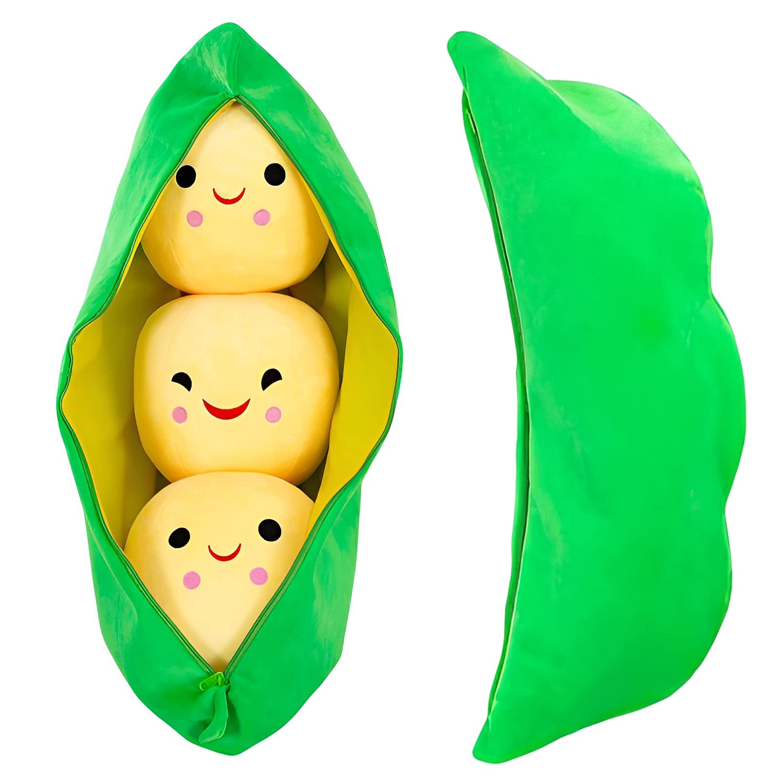 AOQI Giant Peas in a Pod Plush Toy - Soft Pea Pod Pillow with 3 Detachable Peas, Various Sizes