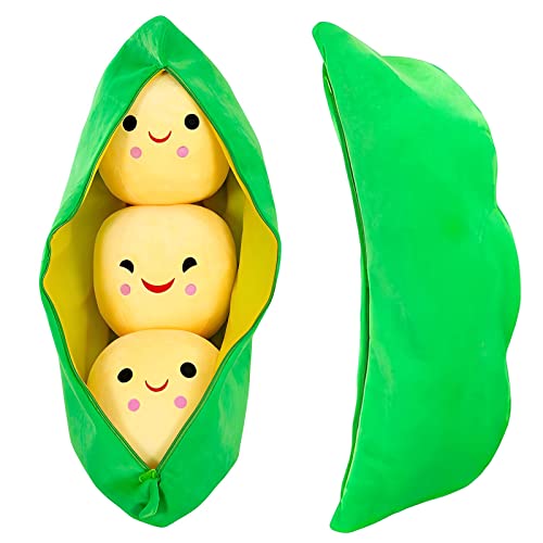 AOQI Giant Peas in a Pod Plush Toy - Soft Pea Pod Pillow with 3 Detachable Peas, Various Sizes