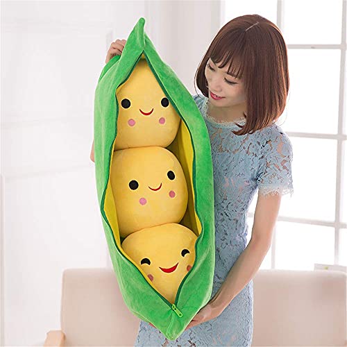 AOQI Giant Peas in a Pod Plush Toy - Soft Pea Pod Pillow with 3 Detachable Peas, Various Sizes