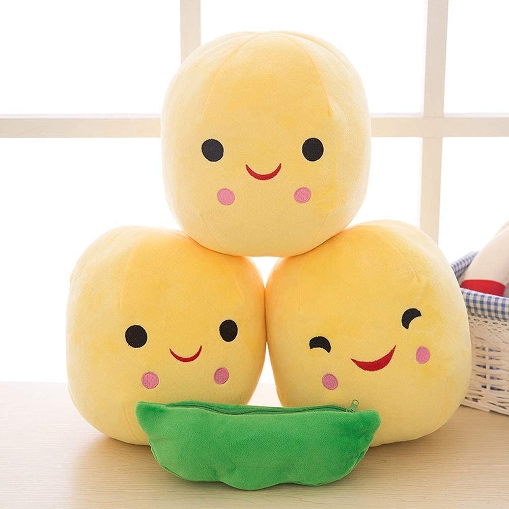 AOQI Giant Peas in a Pod Plush Toy - Soft Pea Pod Pillow with 3 Detachable Peas, Various Sizes