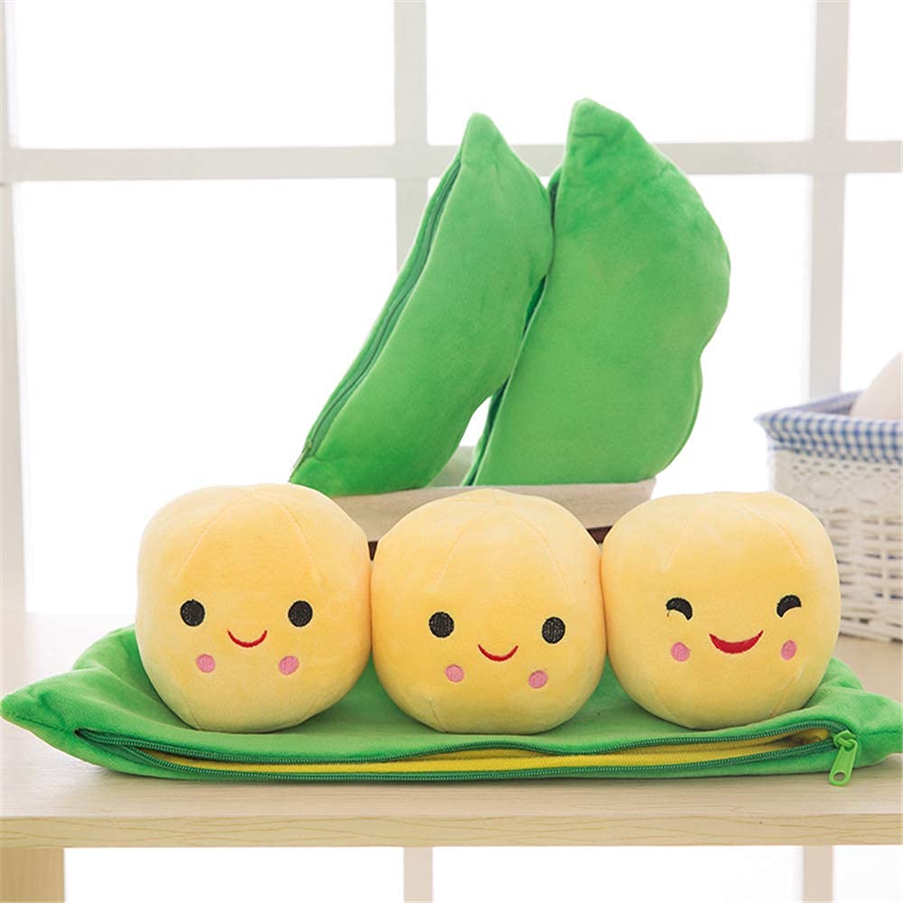 AOQI Giant Peas in a Pod Plush Toy - Soft Pea Pod Pillow with 3 Detachable Peas, Various Sizes