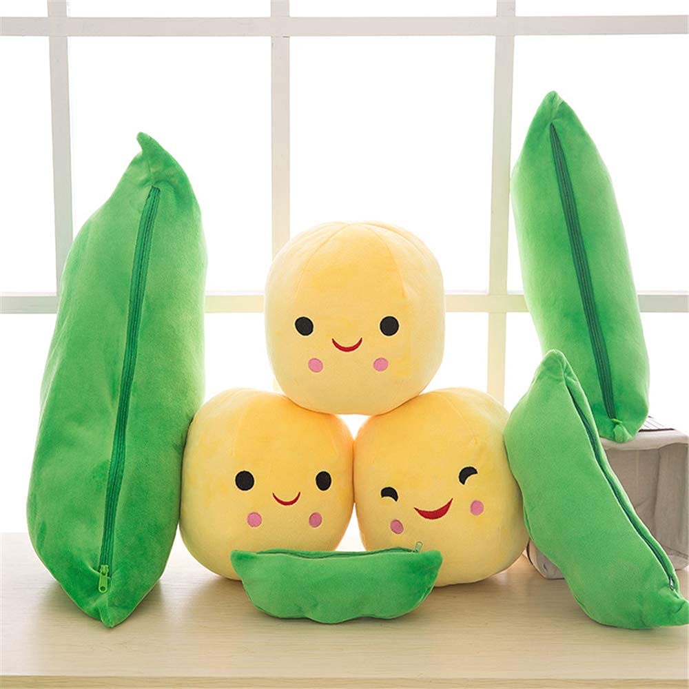 AOQI Giant Peas in a Pod Plush Toy - Soft Pea Pod Pillow with 3 Detachable Peas, Various Sizes