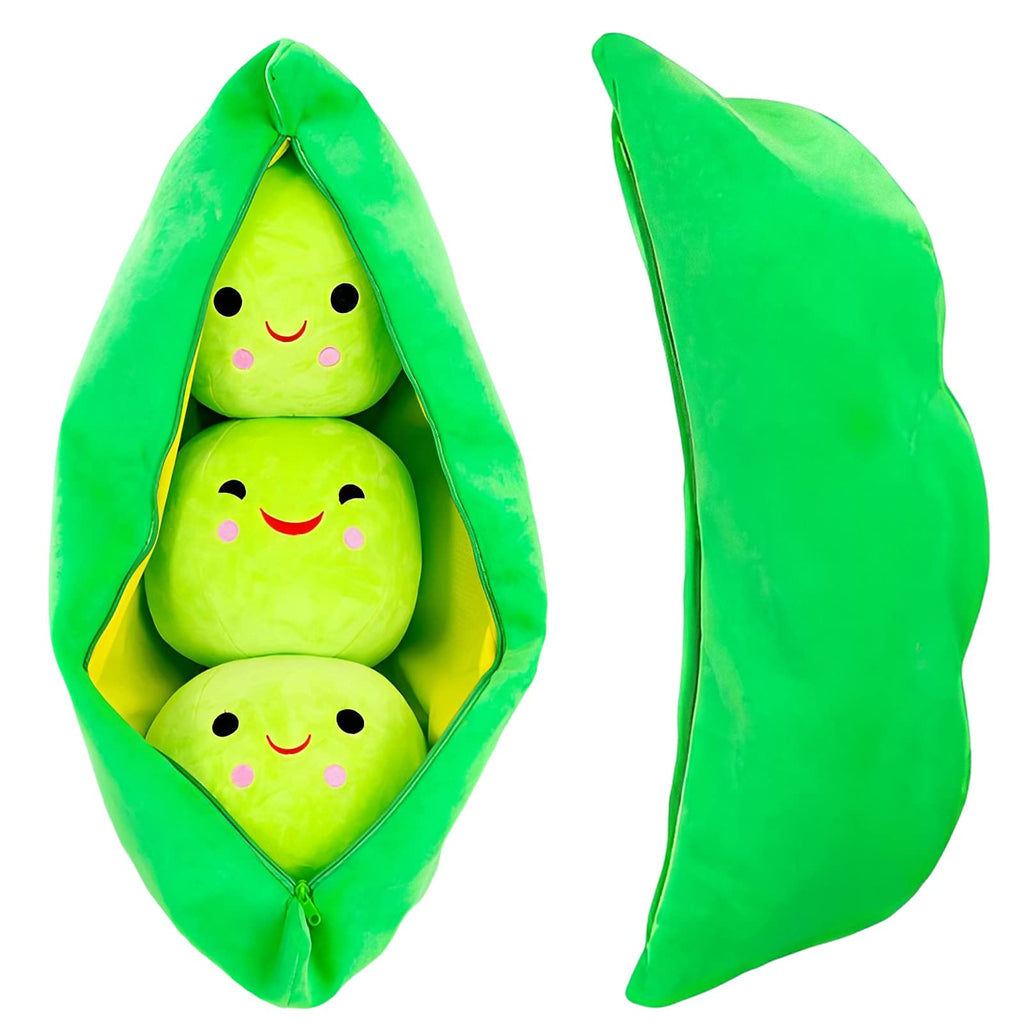AOQI Giant Peas in a Pod Plush Toy – 9.8" Cuddle Pillow with 3 Removable Peas