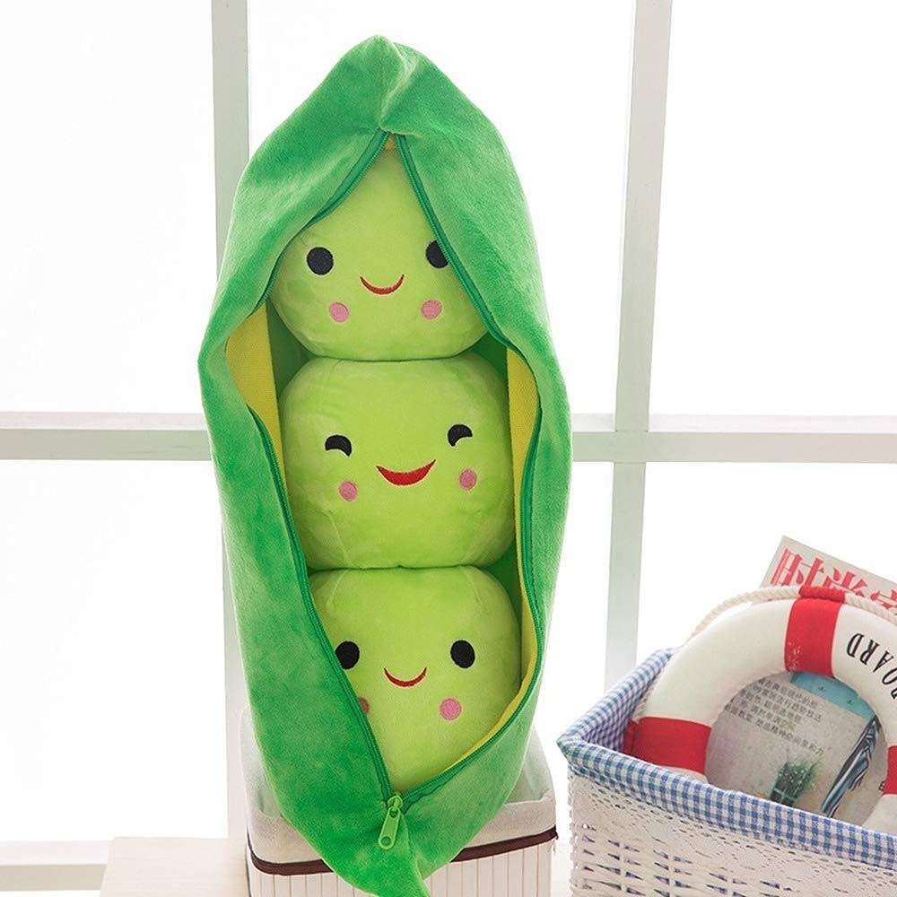 AOQI Giant Peas in a Pod Plush Toy – 9.8" Cuddle Pillow with 3 Removable Peas