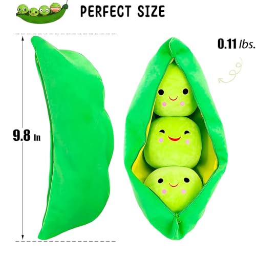 AOQI Giant Peas in a Pod Plush Toy – 9.8" Cuddle Pillow with 3 Removable Peas