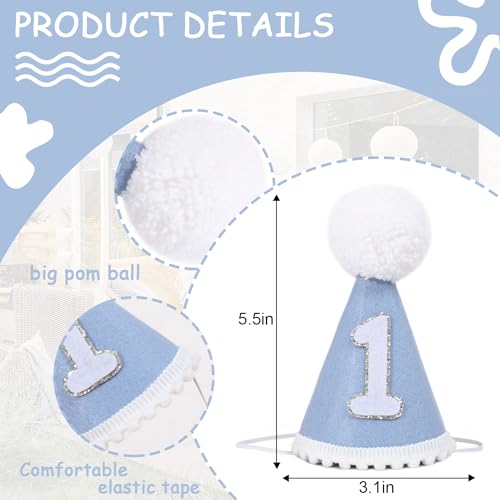 AOQURE 1st Birthday Cone Hat – Felt Party Crown with Pom Poms for Baby's Cake Smash