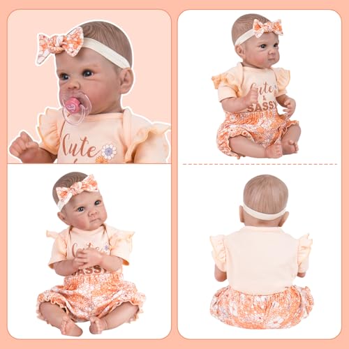 Aori 20 Inch Reborn Doll Clothes Set – Pink Onesie, Floral Pants & Bow Headband for 17-20" Realistic Baby Dolls
