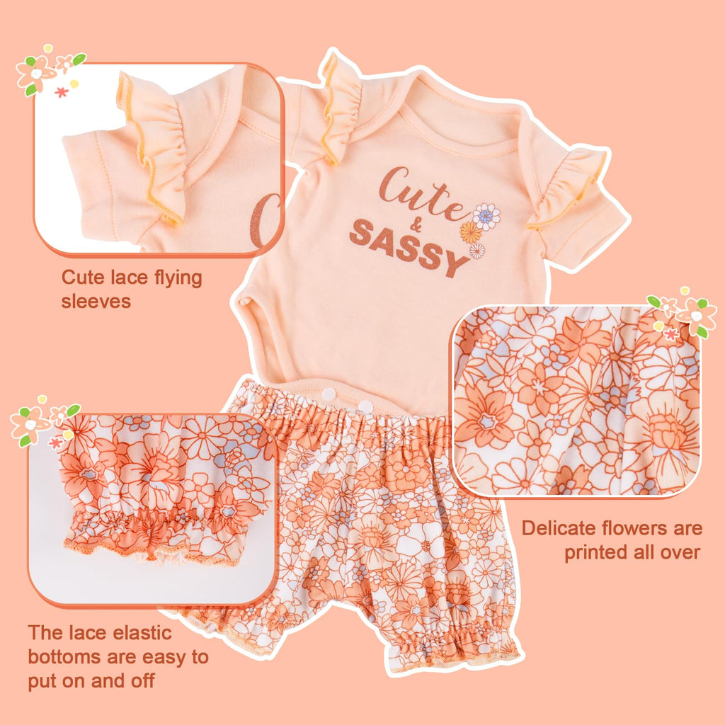 Aori 20 Inch Reborn Doll Clothes Set – Pink Onesie, Floral Pants & Bow Headband for 17-20" Realistic Baby Dolls