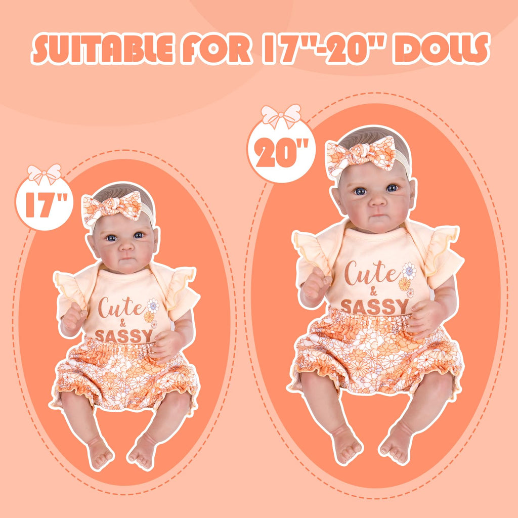 Aori 20 Inch Reborn Doll Clothes Set – Pink Onesie, Floral Pants & Bow Headband for 17-20" Realistic Baby Dolls