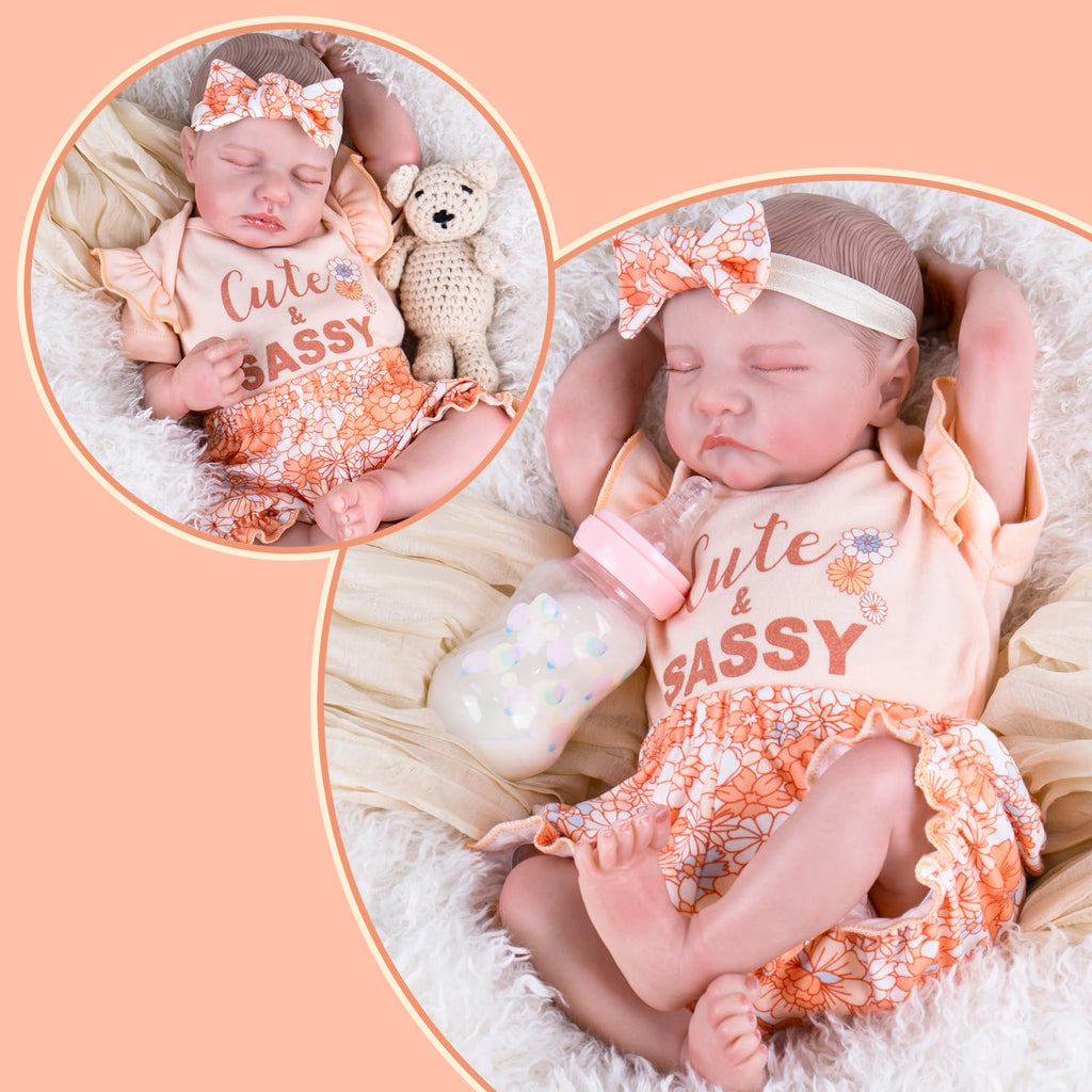 Aori 20 Inch Reborn Doll Clothes Set – Pink Onesie, Floral Pants & Bow Headband for 17-20" Realistic Baby Dolls