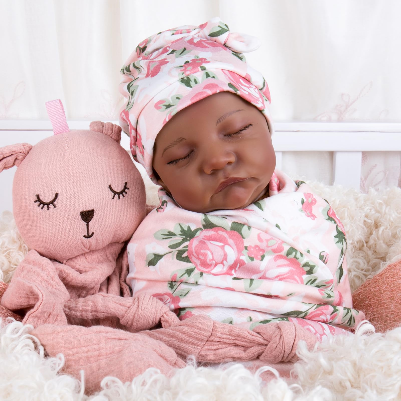 Aori 3-Piece Reborn Doll Swaddle Set – Floral Blanket, Headband & Hat for 17-20 Inch Dolls