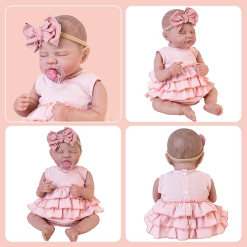 Aori Doll Clothes Set – Pink Dress, Bow Headband & Socks for 17–20 Inch Reborn Baby Dolls